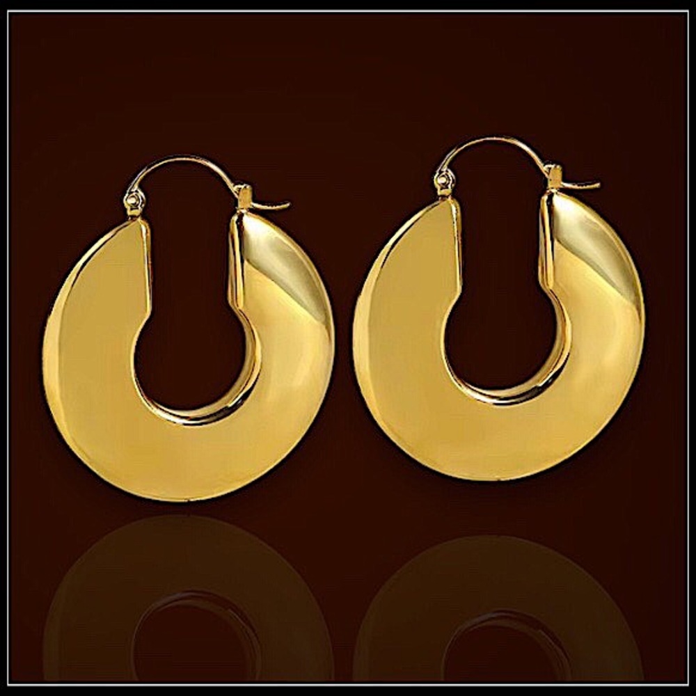 NEW GOLD STEEL MEGA HOOP CHUNKY HOOP STATEMENT EARRINGS